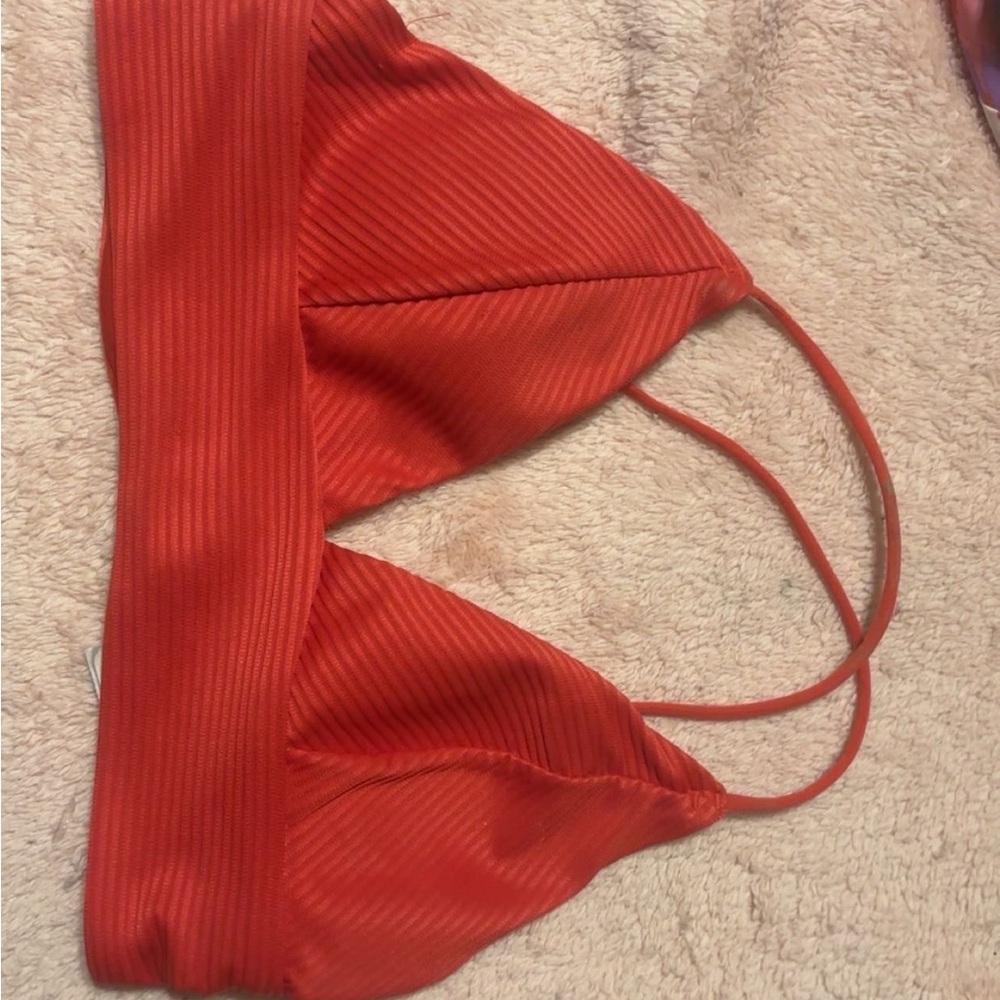 Red Ribbed Bikini Top